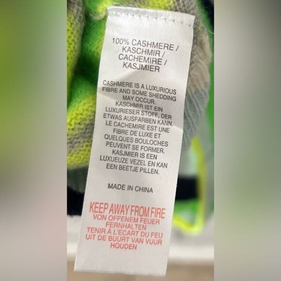 Brodie luxurious cashmere 3/4 sleeve neon green striped soft sweater women sz  L - Picture 5 of 7